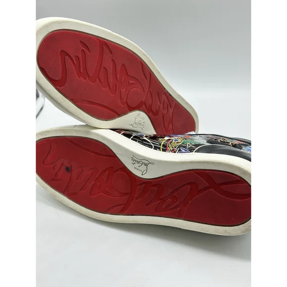 Christian Louboutin Louis Junior Graffiti Print Black Leather High Top 44